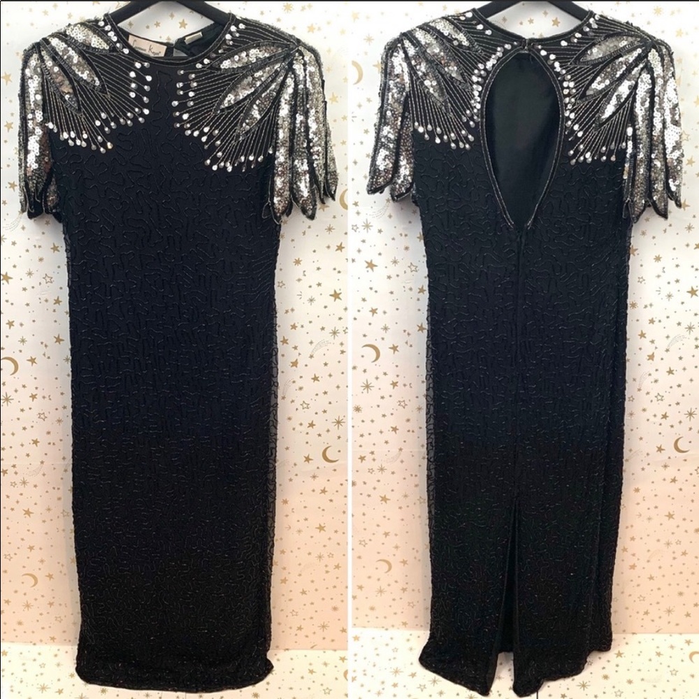 Vintage | Full Length Sequin Beaded Black Dress - Picture 3 of 8